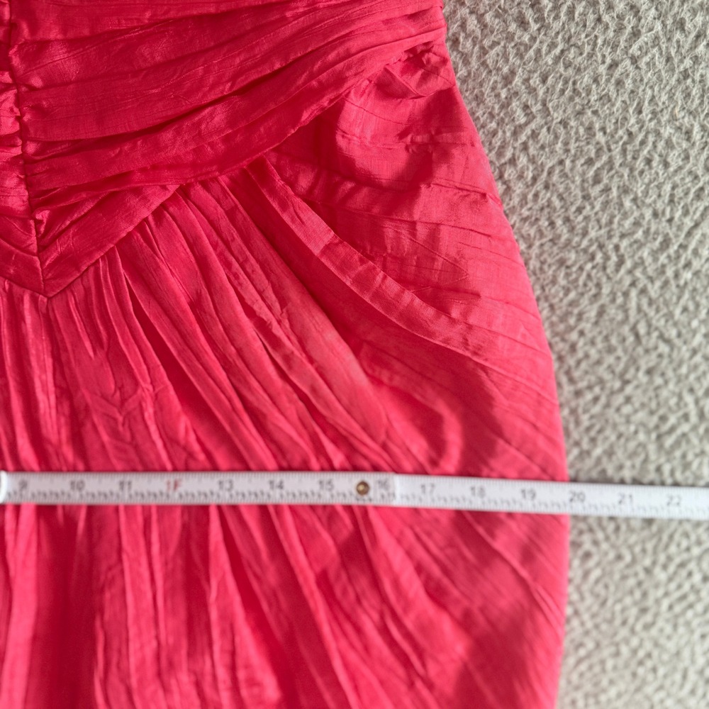 Vintage 80s Pink Puff Sleeve Cocktail Dress sz 10 Hot Pink Ruffle Ruched - Picture 7 of 10